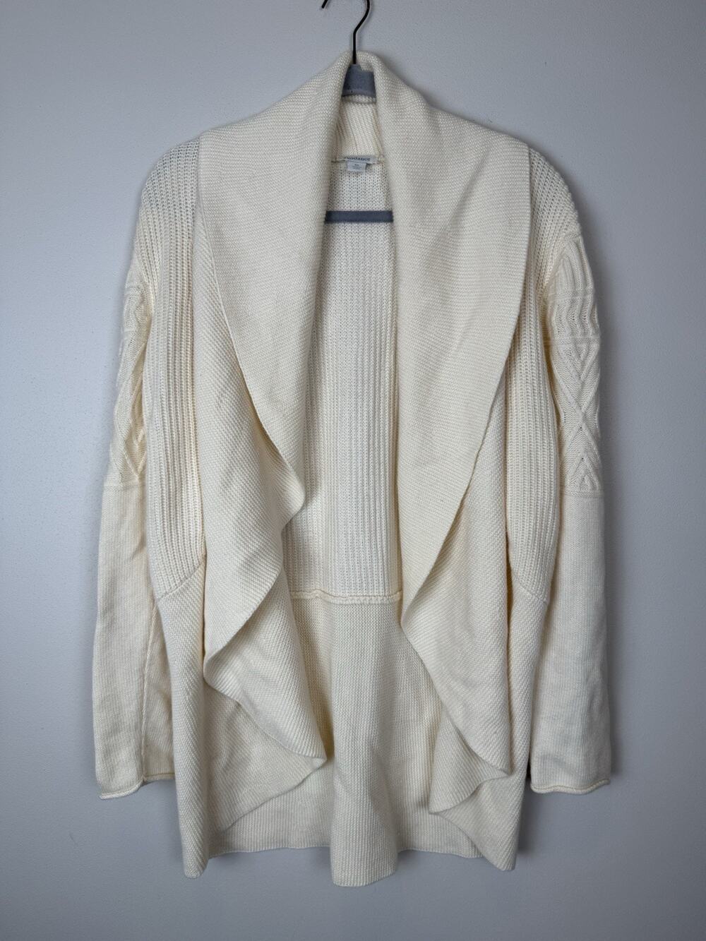 Sundance Cable Knit Open Front Cardigan Sweater Boho Cream Women Sz XL